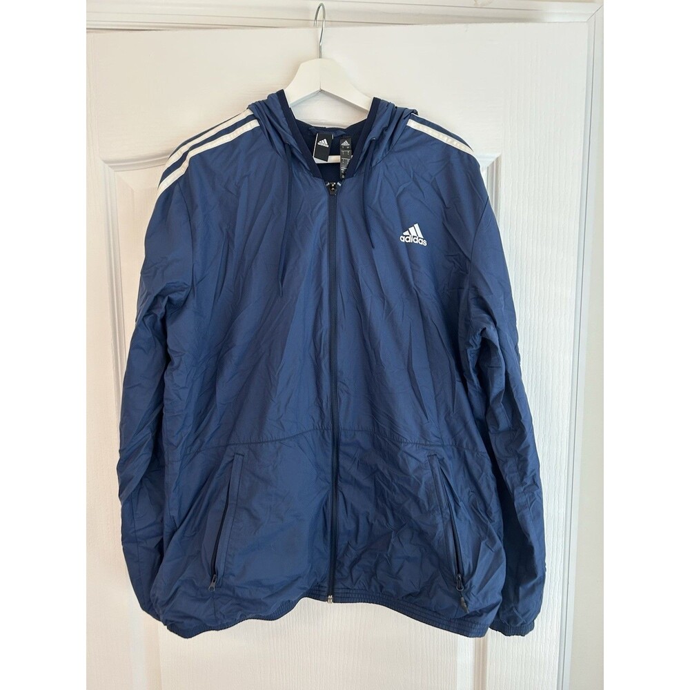 Vintage Adidas Jacket Womens L Hood Track Zip Lightweight Windbreaker Athletic
